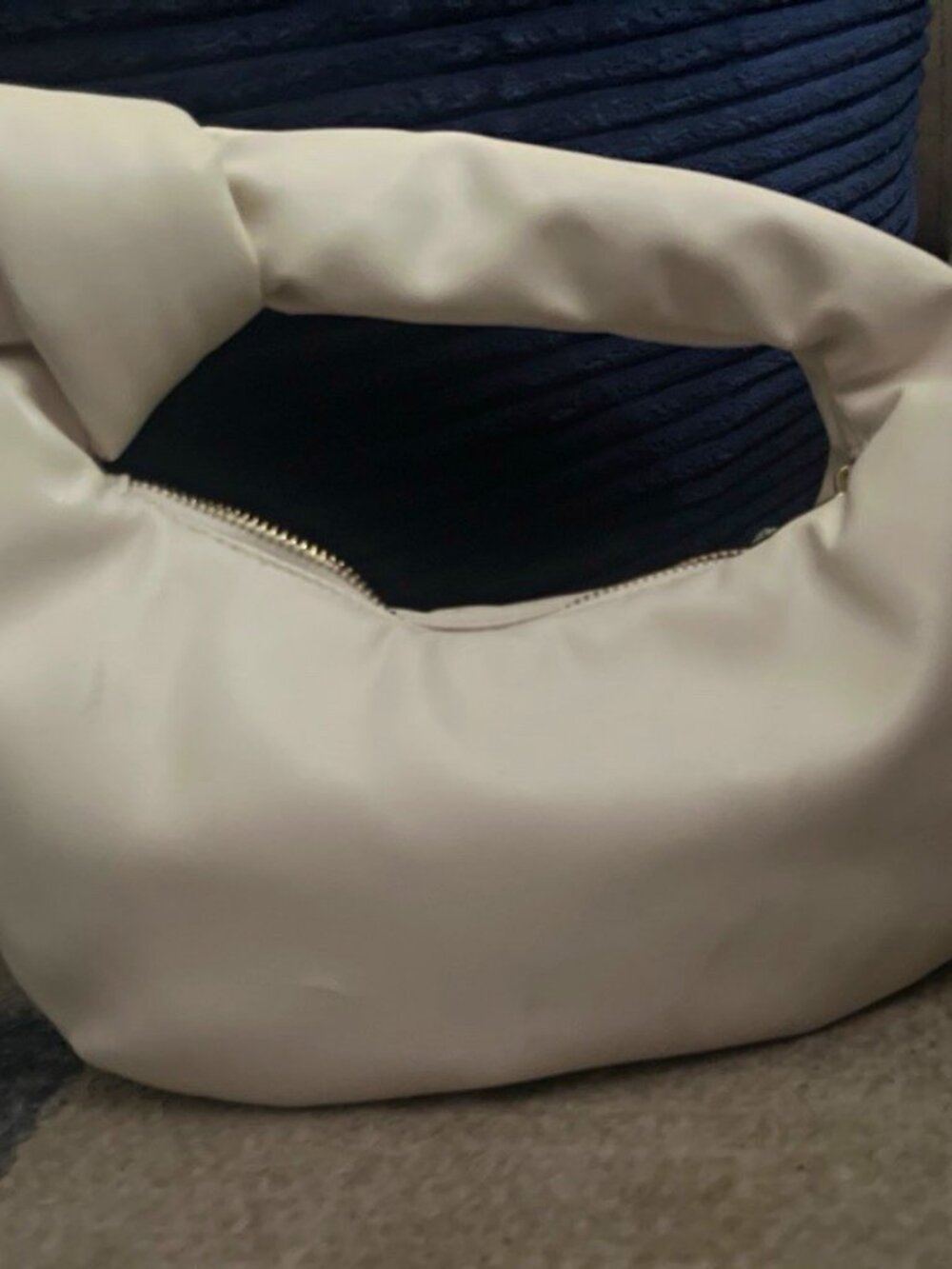 Melie Bianco Small Cream Crescent Shoulder Bag Zip Top Handle Bow, Silver HW